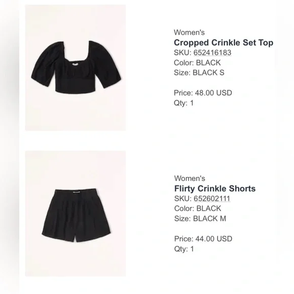 Black Abercrombie two-piece crinkle set - Size S top and M bottom - Picture 2 of 4